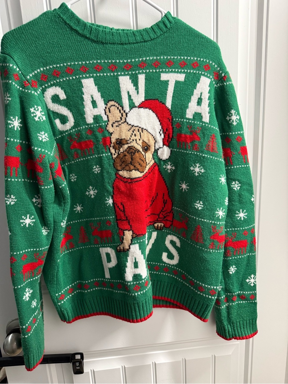 Holiday Time Green Santa Paws Dog Crewneck Sweater with Red & White Accents